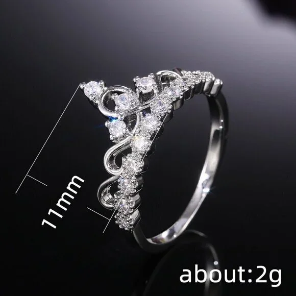 Queen Princess Engagement Heart Crown Sweet Ring for Women, PD522 - Picture 7 of 7